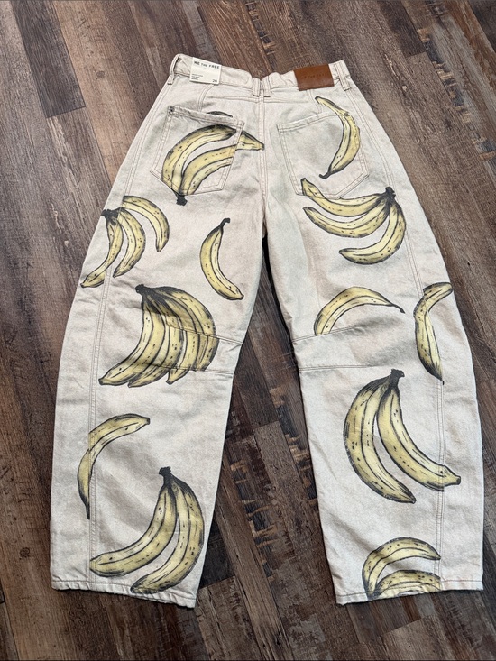 We The Free Denim - NWT We The Free Cream Denim Barrel Jeans with Yellow Banana Print